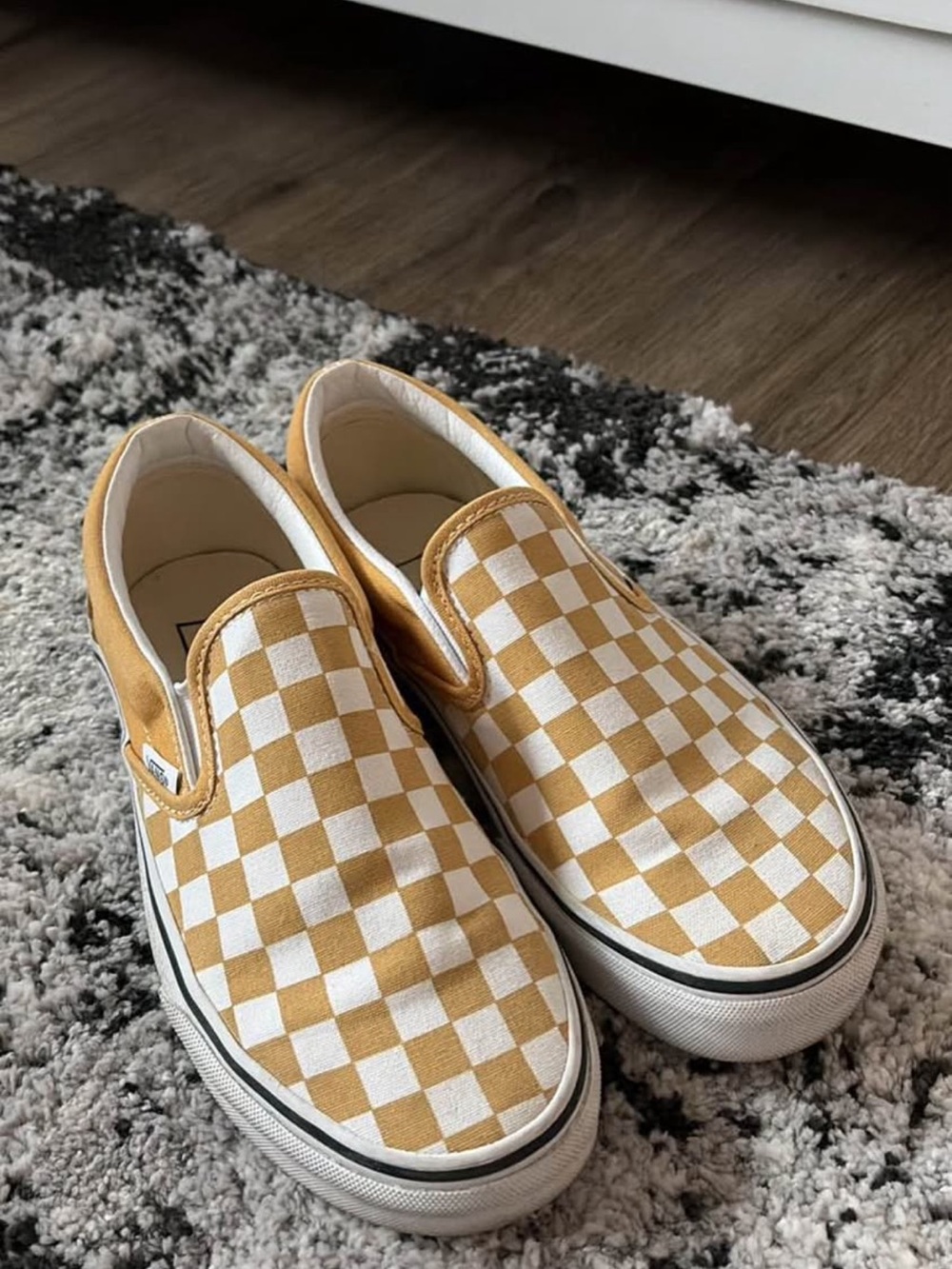 Vans Checkerboard Slip-On Sneakers - Mustard and White
